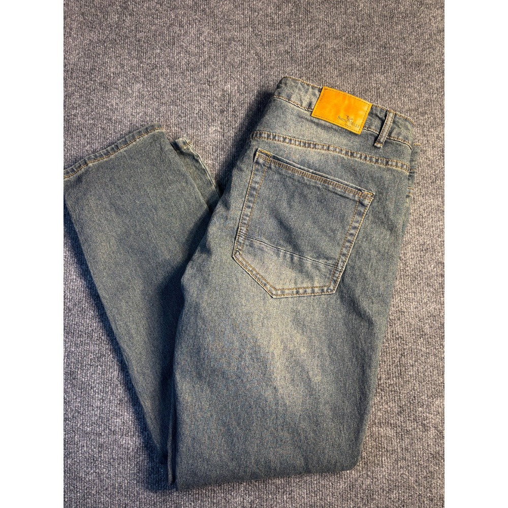 Smith Mills Jeans Mens 36x30 Green Denim Straight‎ Leg Medium Wash High Rise